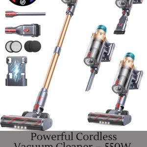 Powerful Cordless Vacuum Cleaner – 550W, 45KPA Suction & 60 Min Runtime for Home & Pet Hair