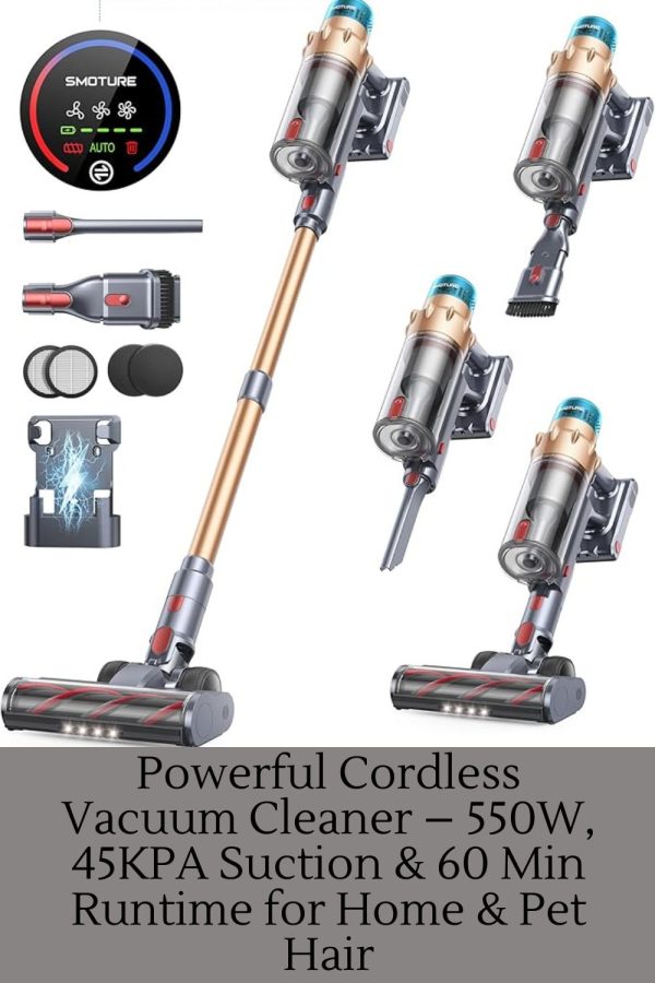 Powerful Cordless Vacuum Cleaner – 550W, 45KPA Suction & 60 Min Runtime for Home & Pet Hair